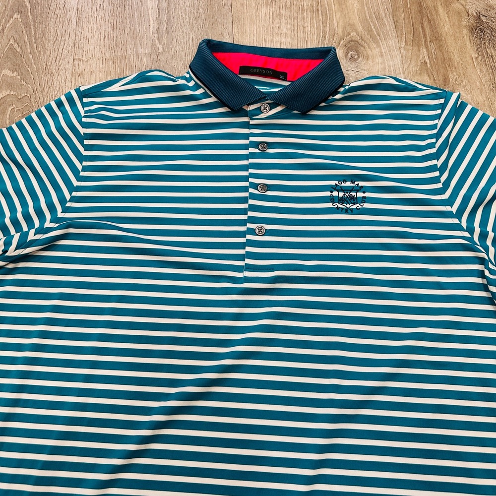 Greyson Polo Mens XL Teal White Striped Lago Mar Country Club Golf Polo Shirt - Picture 9 of 16